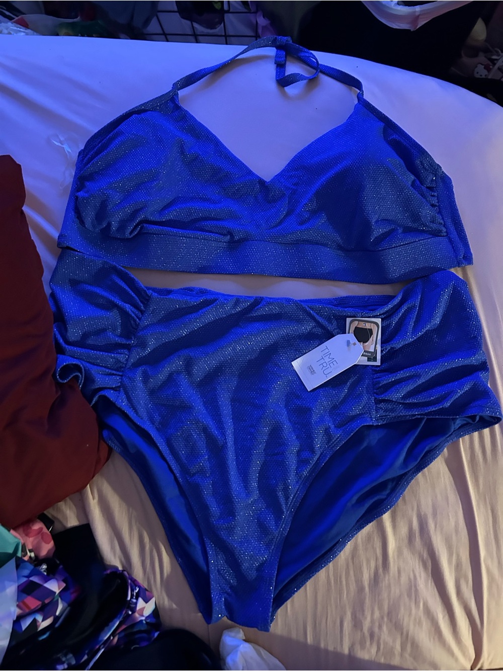 Blue Shimmer High-Waist Bikini Set - Unbranded